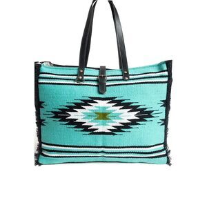 Myra Bag Handmade Riverbend Weekender Bag Upcycled Canvas & Cowhide Leather